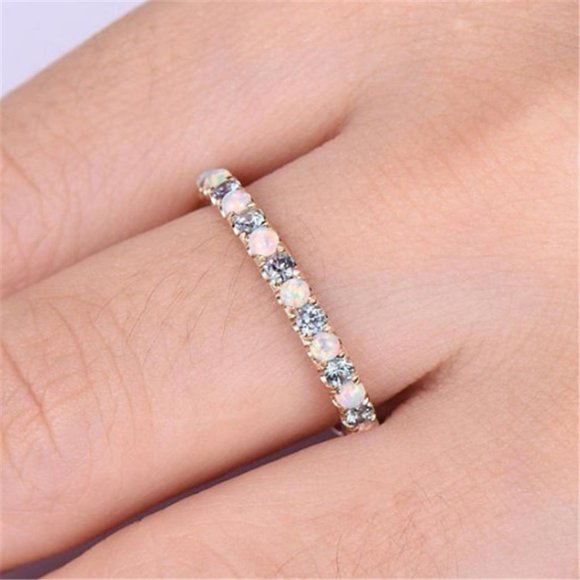 🎀 Beautiful Opal Filled Round Simple Thin Anillos Ring For Women, HA4301-6 - Picture 2 of 2